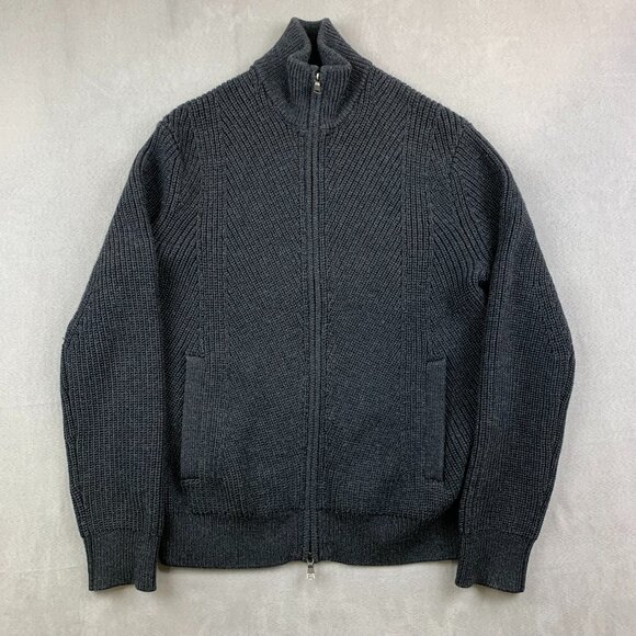 Banana Republic Mens Sweater Small Gray Full Zip Long Sleeve Merino Wool Knit - Picture 1 of 7